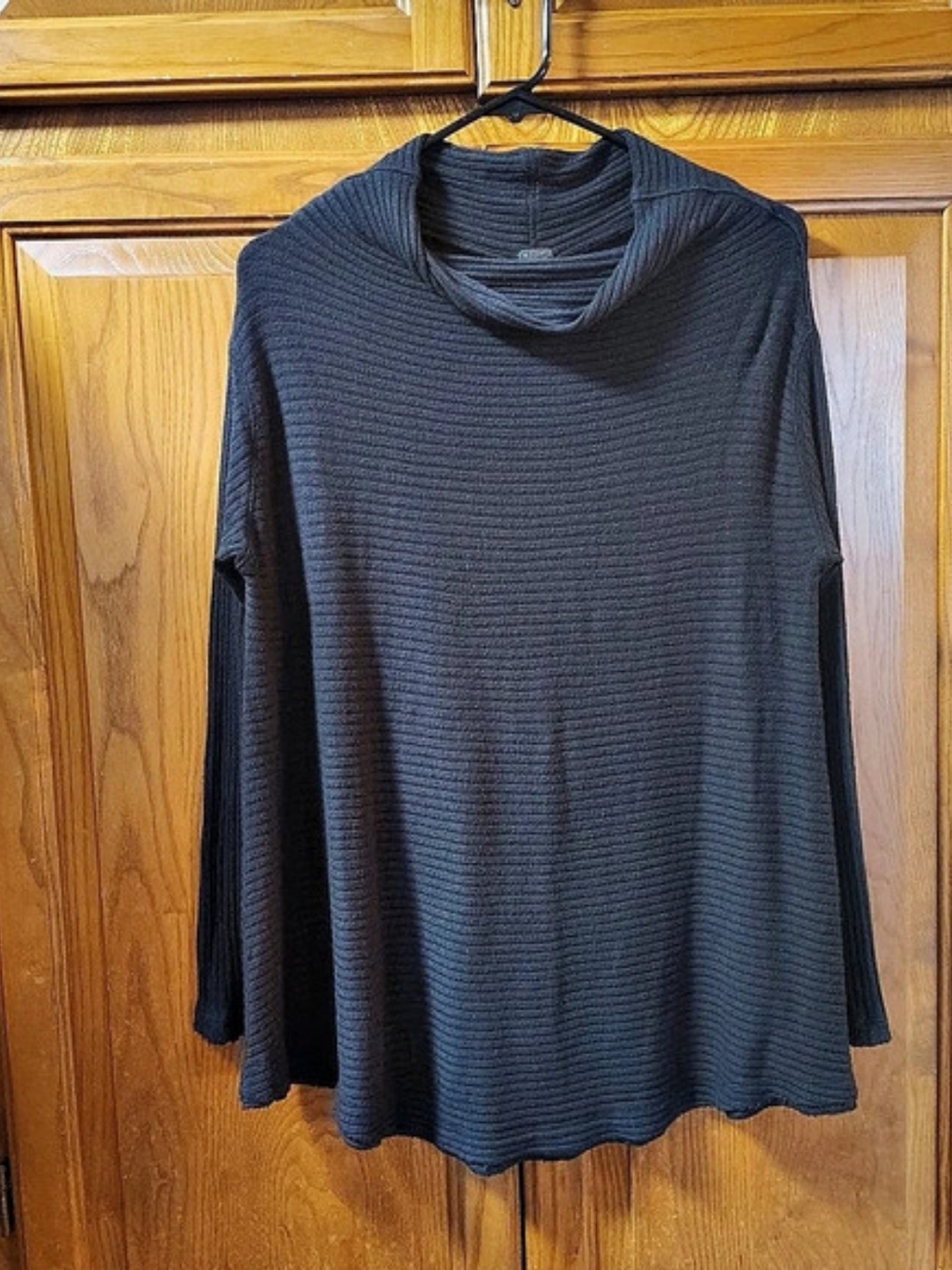 We The Free Ribbed Cowl Neck Split Back Swing Tunic in Black Size Small
